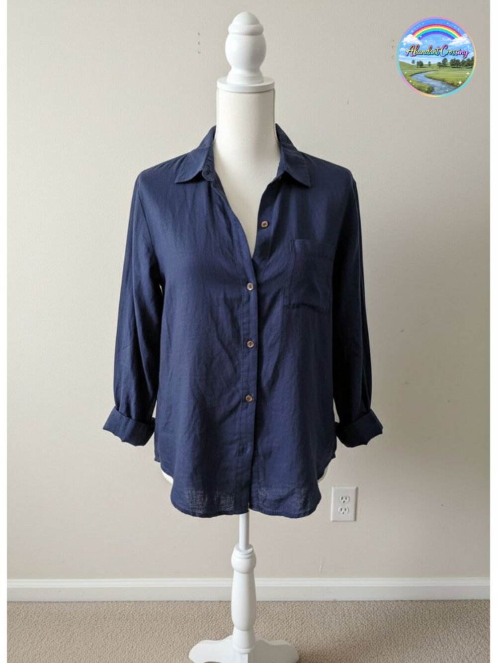 Womens Cotton Linen Button Down Shirt Long Sleeve Collared Casual Top